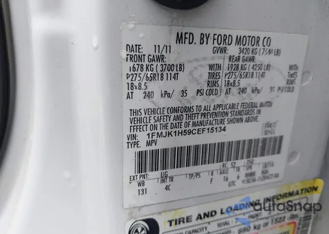 2012 Ford Expedition El Xlt from USA, damaged, VIN 1FMJK1H59CEF15134